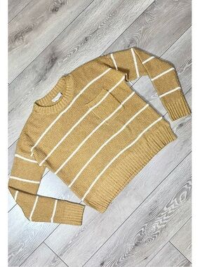 Pink Republic Boxy Striped Pocket Knit Sweater Gold Leaf Stripe
